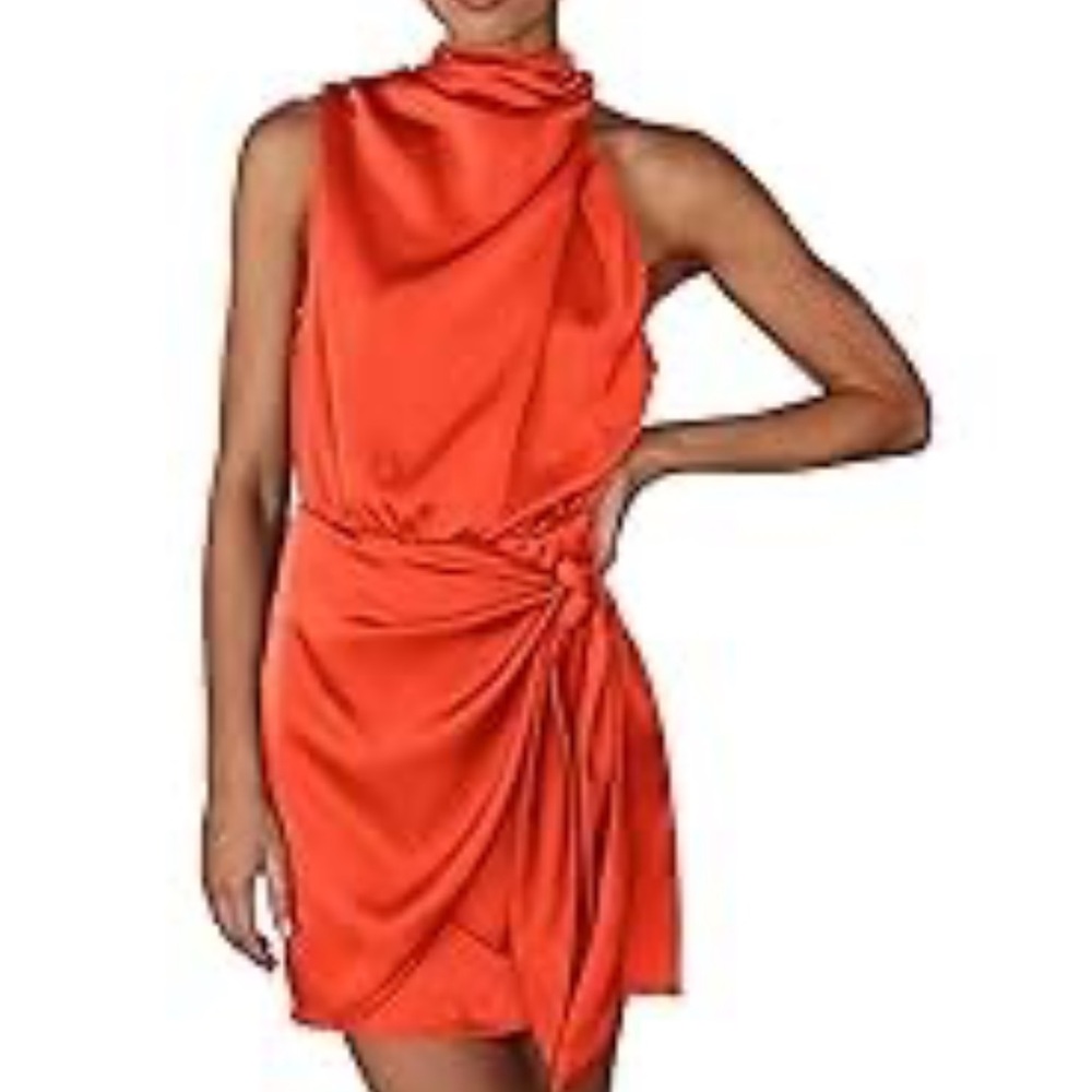Chic Sleeveless Asymmetrical Dress in Rust